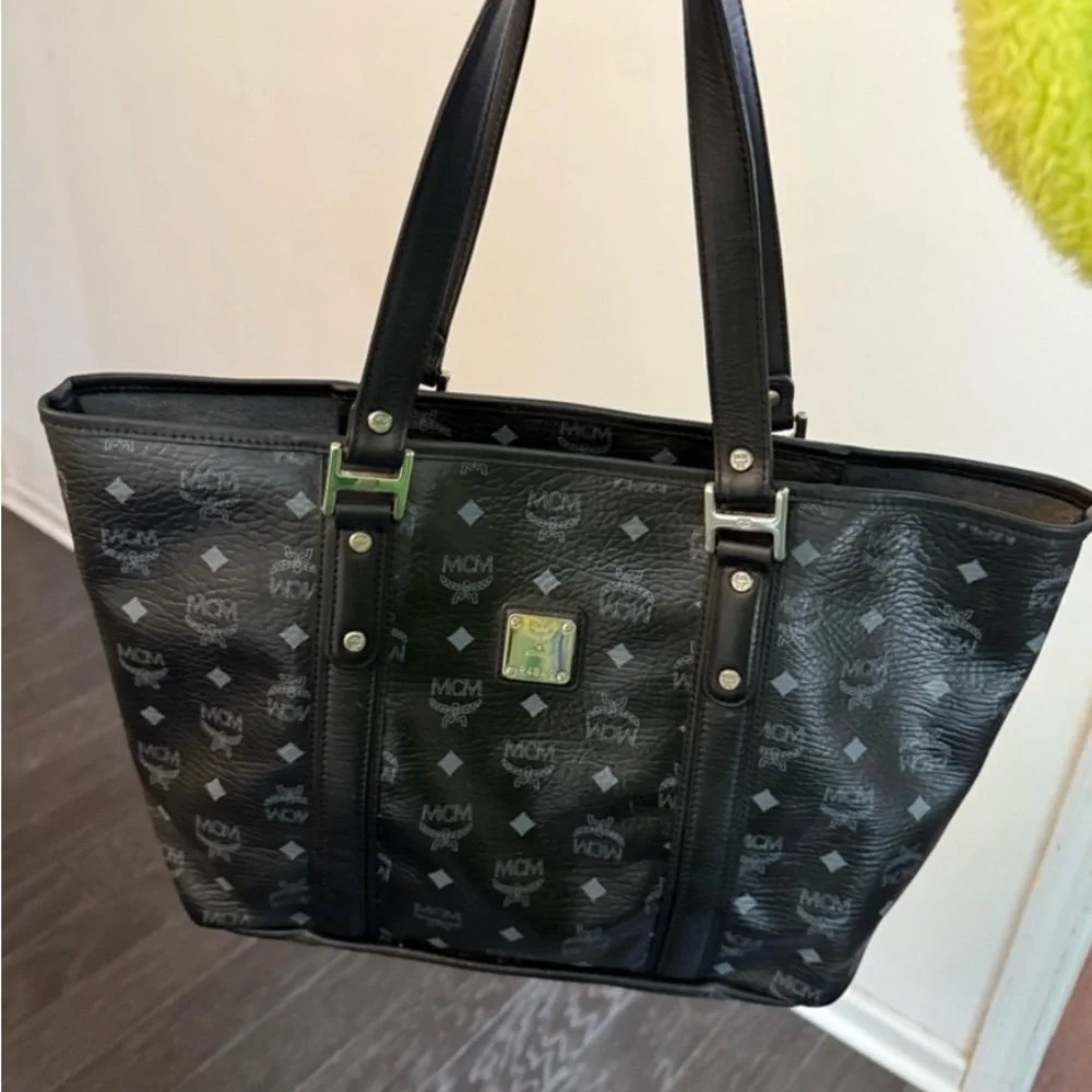 MCM Black and Gray Viestoe Tote Silver Hardware